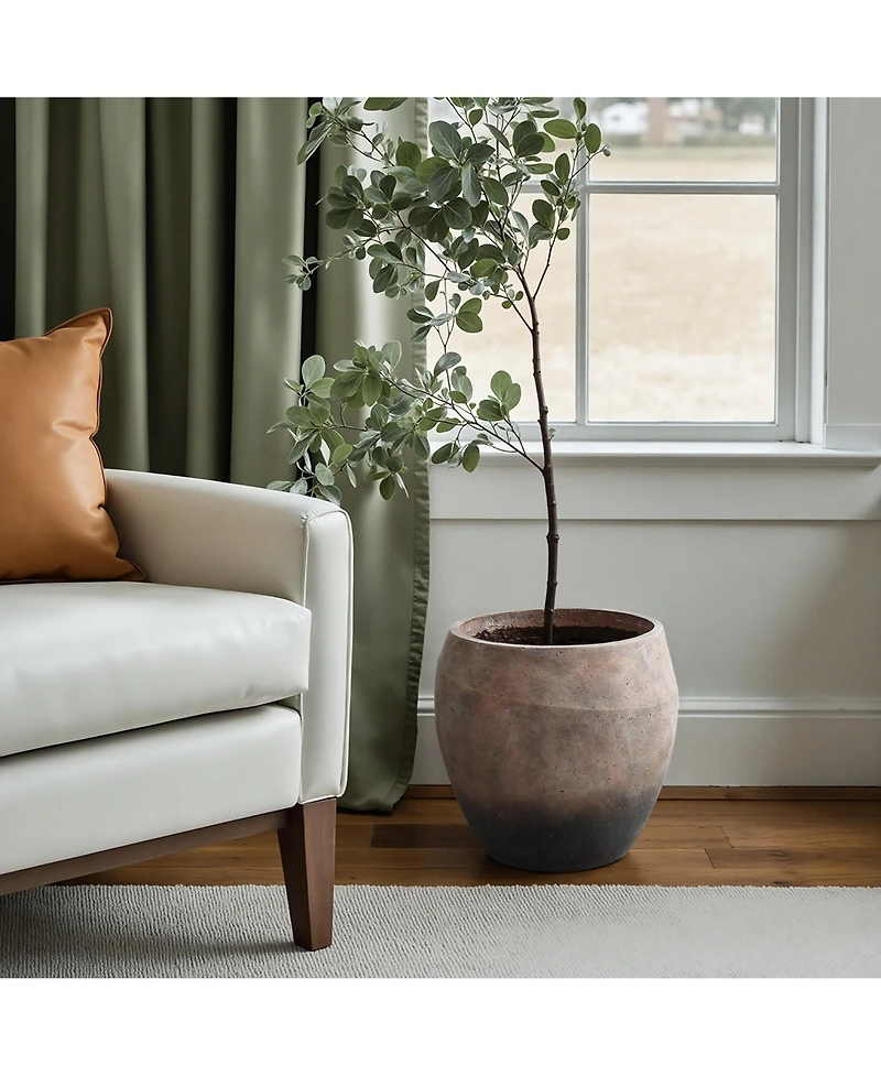 LuxenHome Vintage Base 13.8-Inch Tall Round Cement Planter