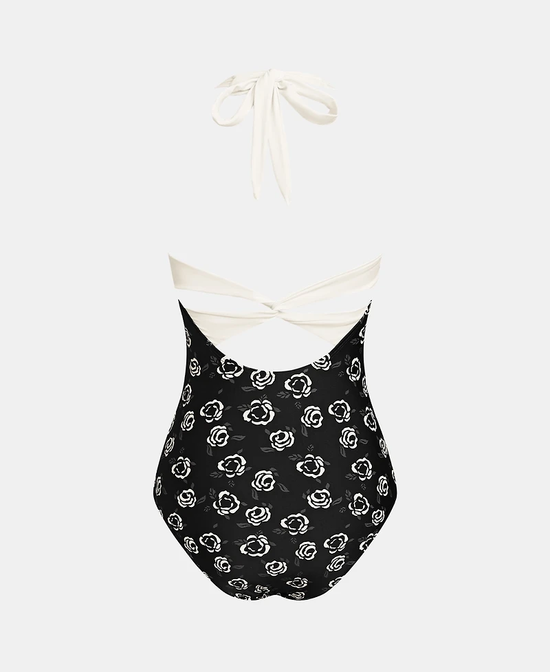 Cupshe Women's Halter Tie Hook & Eye Closure One-Piece Swimsuit