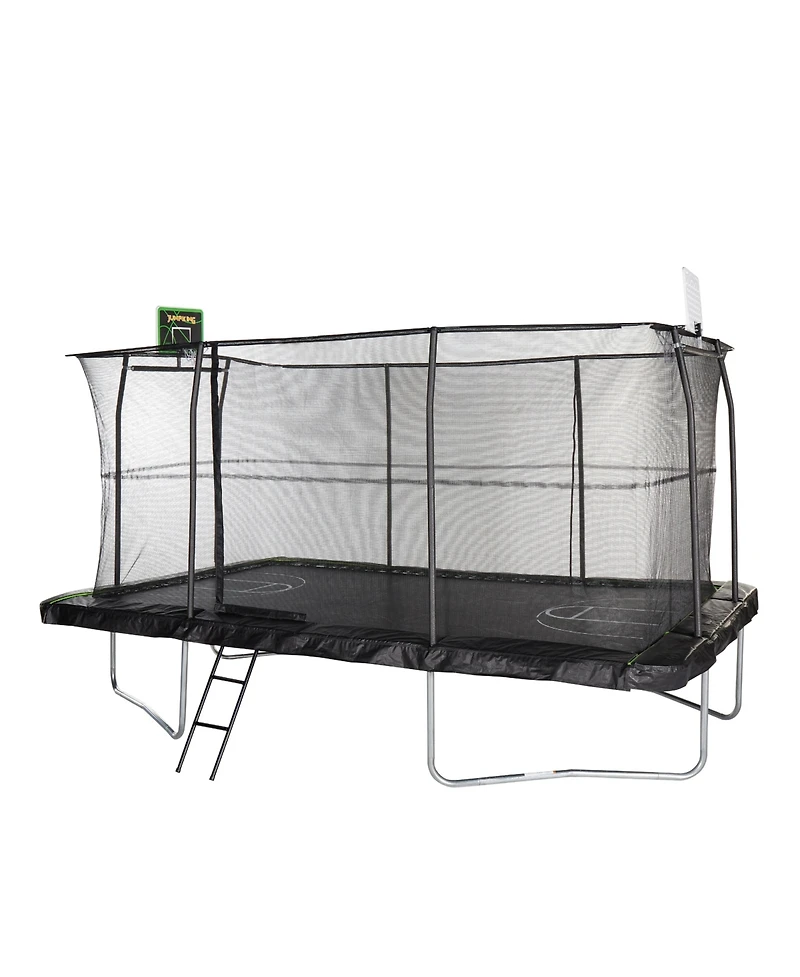 JumpKing Rectangle Trampoline with 2 Powder Coated Basketball Hoops & Breakaway Rim and Ladder