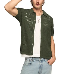 Lucky Brand Men's Granny Square Button-Down Sweater