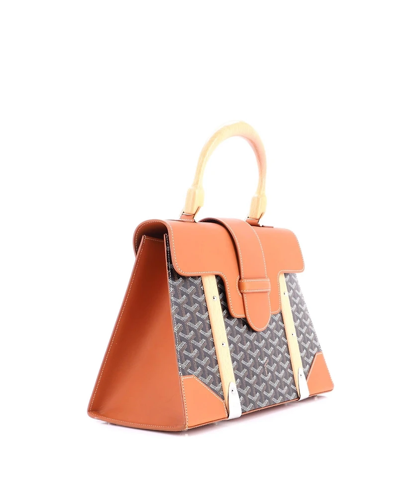 Pre-Owned Goyard Mm Saigon Top Handle Bag Coated Canvas with Leather