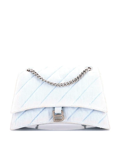 Pre-Owned Balenciaga Medium Crush Chain Flap Bag Quilted Denim