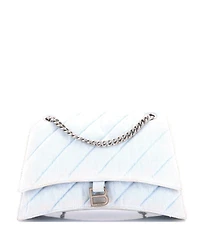 Pre-Owned Balenciaga Medium Crush Chain Flap Bag Quilted Denim