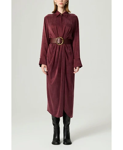 Nocturne Women's Belted Draped Shirt-Collar Maxi Dress