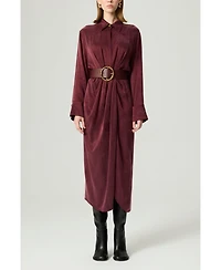 Nocturne Women's Belted Draped Shirt-Collar Maxi Dress