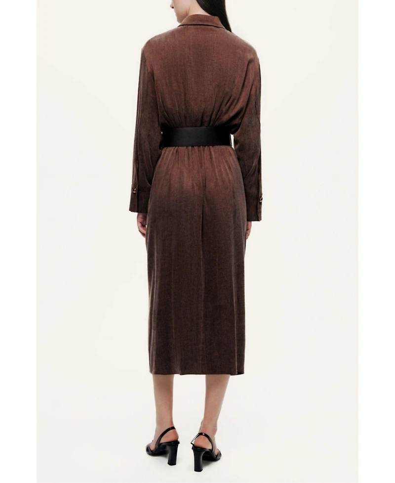 Nocturne Women's Belted Draped Shirt-Collar Maxi Dress