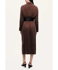 Nocturne Women's Belted Draped Shirt-Collar Maxi Dress