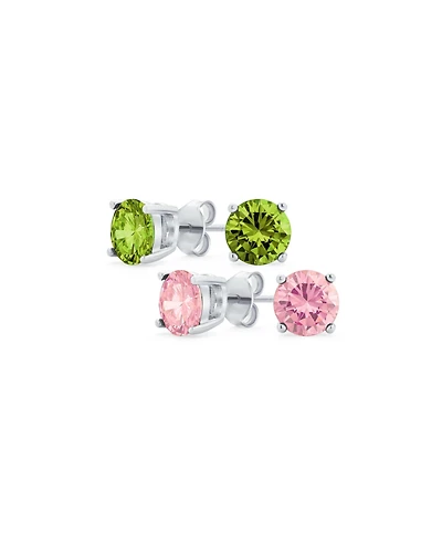 Bling Jewelry Set of 2 Round Multi Color Cz Stud Earrings Sterling Silver 7MM