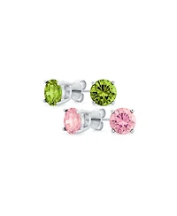Bling Jewelry Set of 2 Round Multi Color Cz Stud Earrings Sterling Silver 7MM