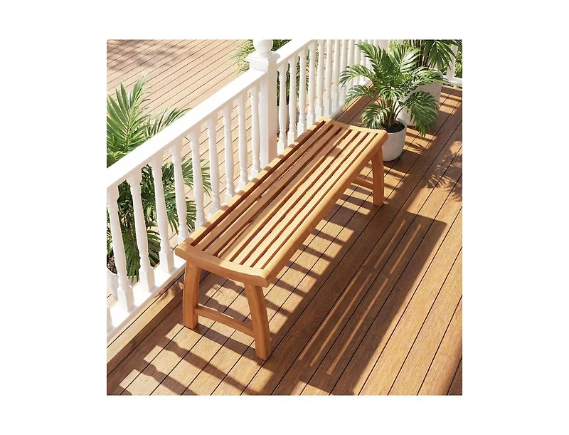 Slickblue Patio Teak Wood Backless Bench with Ergonomic Slatted Seat