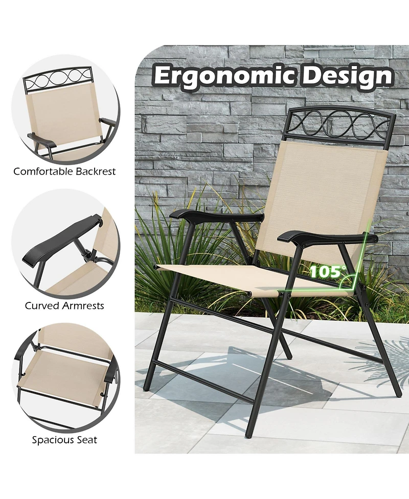 Gymax 4 Pack Patio Folding Chairs w/ Backrests & Armrests Metal Frame Outdoor