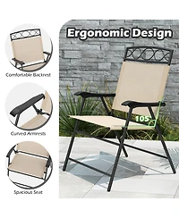 Gymax 4 Pack Patio Folding Chairs w/ Backrests & Armrests Metal Frame Outdoor