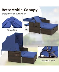Gymax Rattan Daybed w/ Adjustable Backrests and Retractable Canopy for Patio