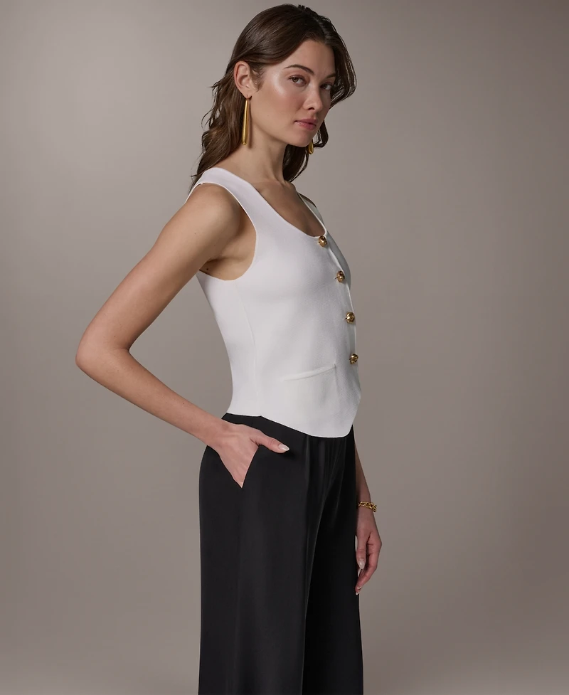 Donna Karan New York Women's Scoop Neck Button-Up Sweater Vest