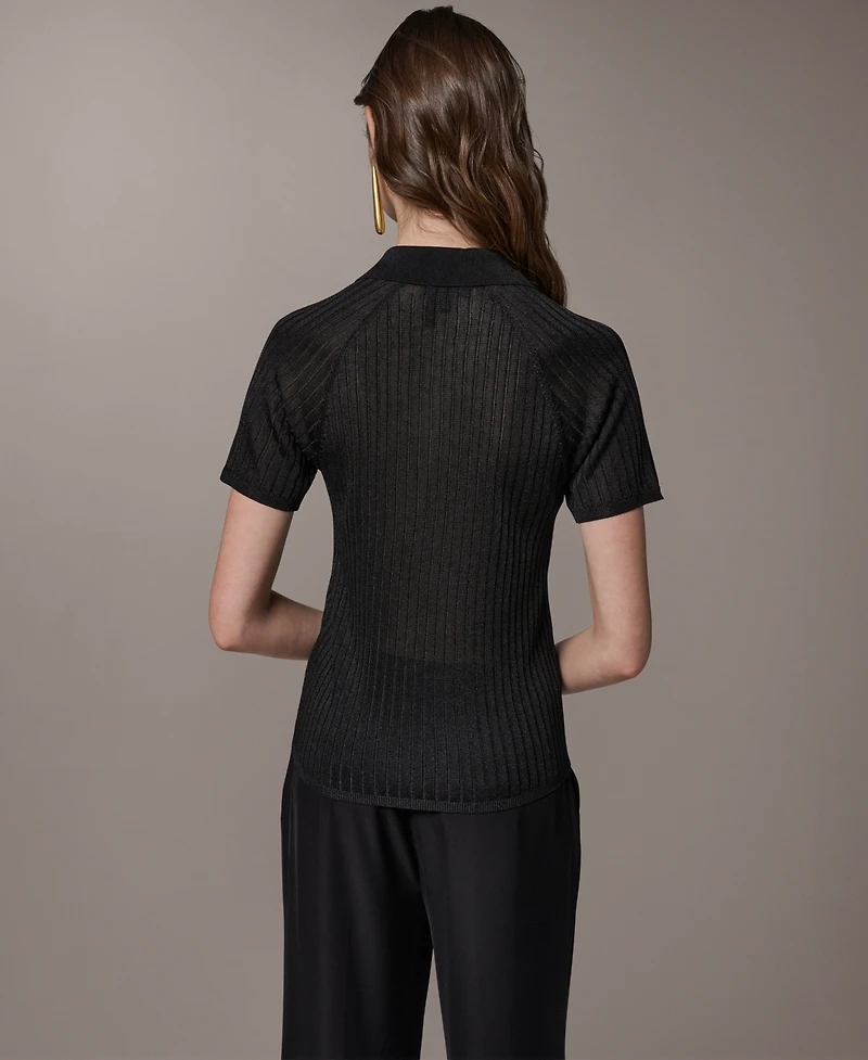 Donna Karan New York Women's Short-Sleeve Polo Sweater