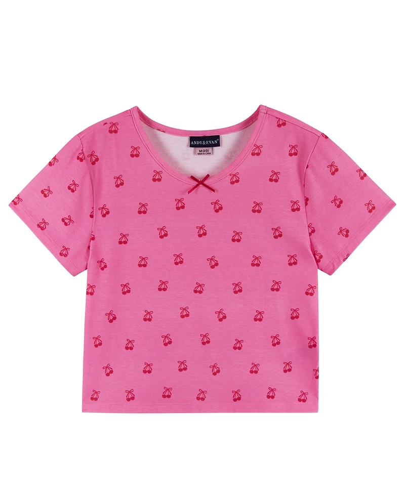 Andy & Evan Girls' 6-16 Rosette T-Shirt and Shorts, 2-Piece Pajama Set