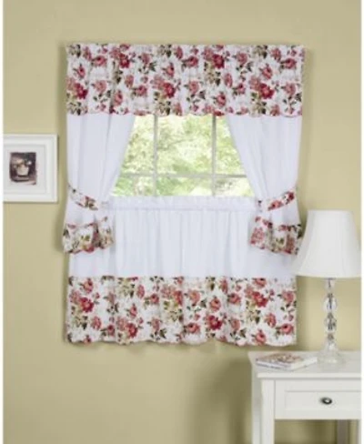 Kate Aurora 5 Piece Vintage Roses Cafe Rod Pocket Kitchen Curtain Valance Set