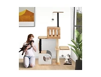 Aostirmotor Modern Tall Cat Tower with Double Condos, Dangling Balls & Sisal Carpets, Indoor Cat Furniture