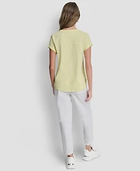 Dkny Sport Women's Embroidered Crewneck Logo Roll-Sleeve Top