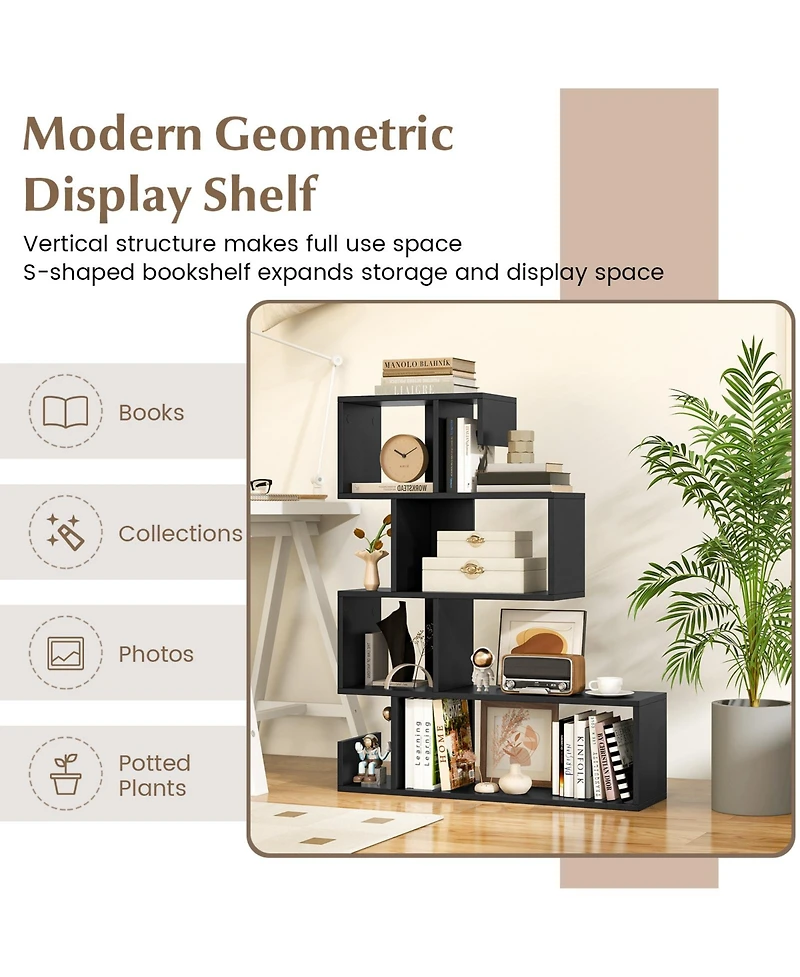 Sugift 5-Tier S-Shaped Bookshelf Geometric Z-Shelf Bookcase with Open Cubes