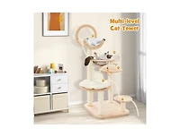 Aostirmotor 4-in-1 Wooden Cat Tower with Space Capsule Nest, Indoor Cat Furniture for Climbing & Play