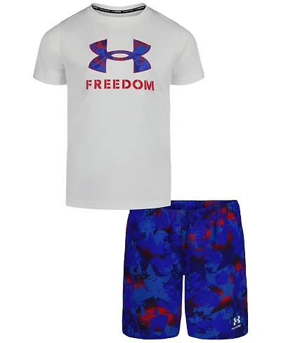 Under Armour Boys' 4-7 Freedom Printed Swim T-Shirt and Shorts, 2-Piece Set