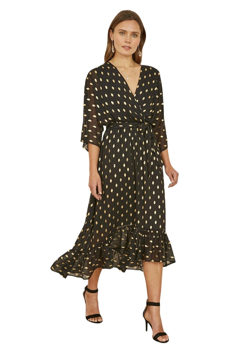 Yumi Women's Foil Print Wrap Over Dress