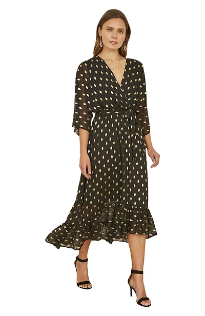 Yumi Women's Foil Print Wrap Over Dress
