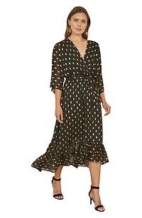 Yumi Women's Foil Print Wrap Over Dress