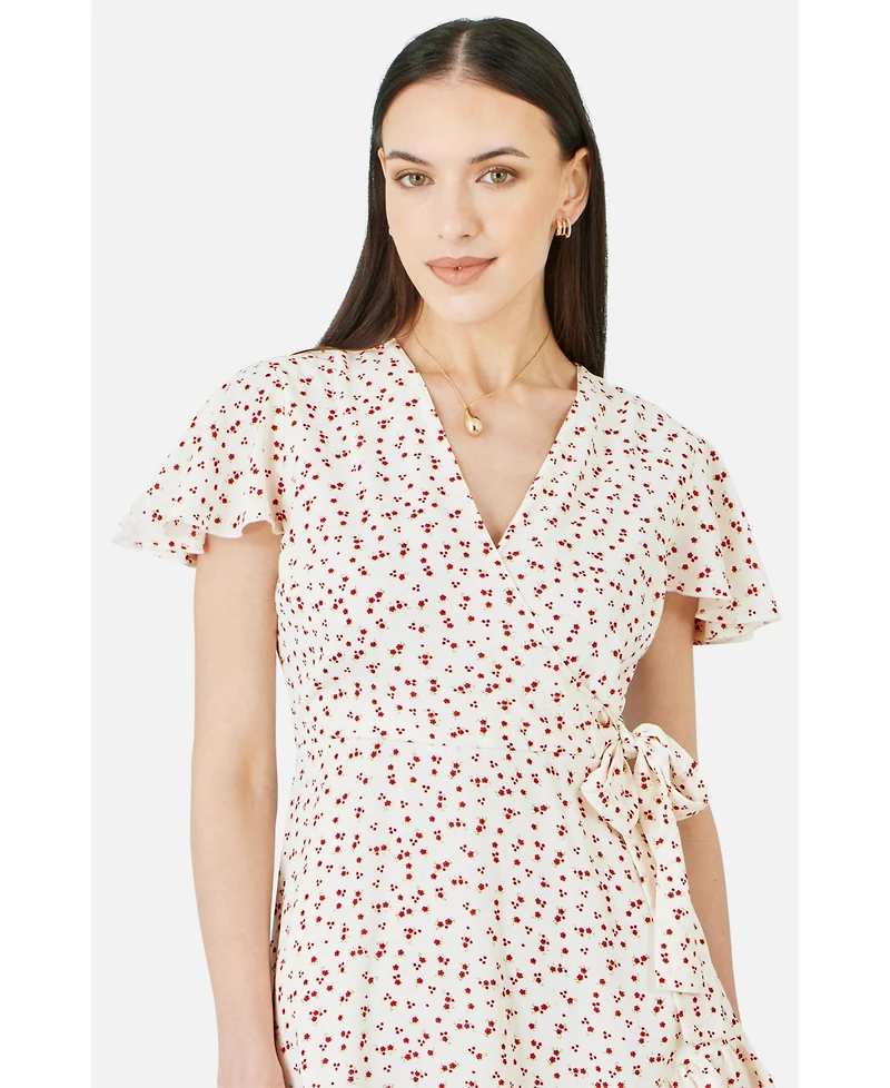 Yumi Women's Ditsy Print Frill Wrap Dress