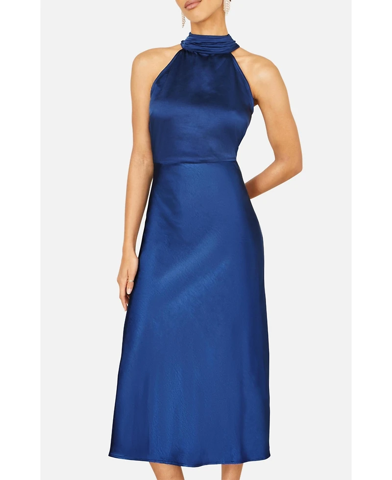 Yumi Women's Satin Halter Neck Midi Dress