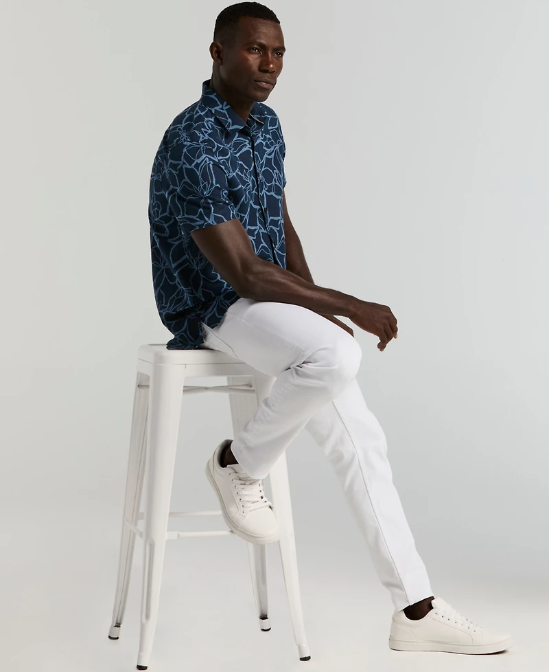 Perry Ellis Men's Floral Print Short Sleeve Linen Blend Shirt