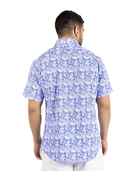 Tailorbyrd Men's Distressed Hawaiian Leaves Printed Performance Short Sleeve Shirt