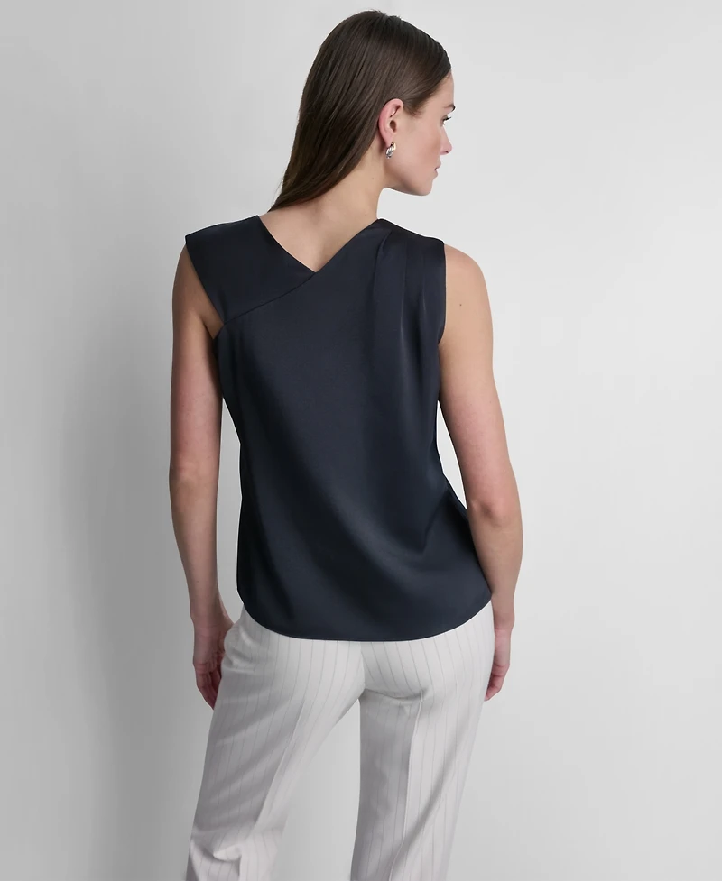 Dkny Women's Satin Asymmetric Neck Sleeveless Top