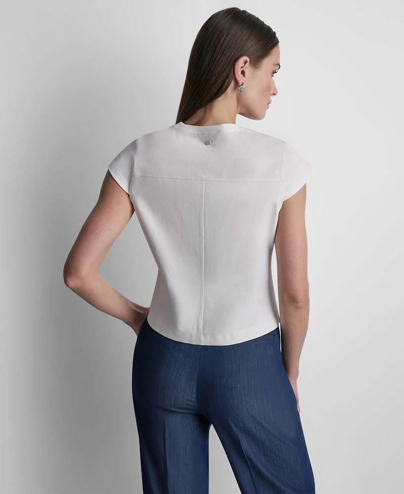 Dkny Women's City Ponte Cap Sleeve Knit Top