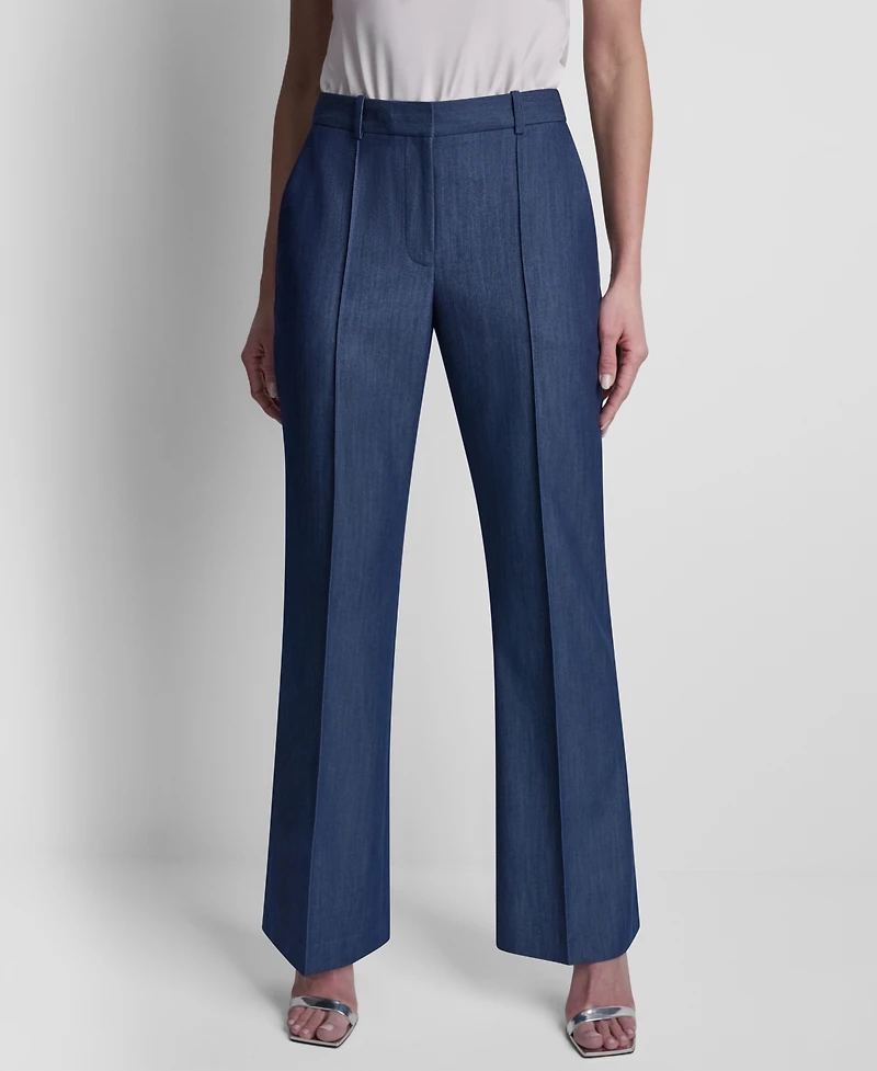 Dkny Women's Denim Pintuck Flared Trousers