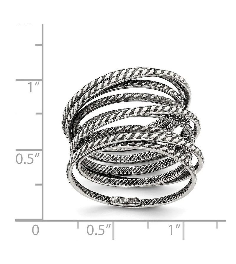 Curata Jewelry 925 Sterling Silver Solid Textured Polished Oxidized Coil Multi-layered Vintage Ring