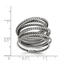 Curata Jewelry 925 Sterling Silver Solid Textured Polished Oxidized Coil Multi-layered Vintage Ring