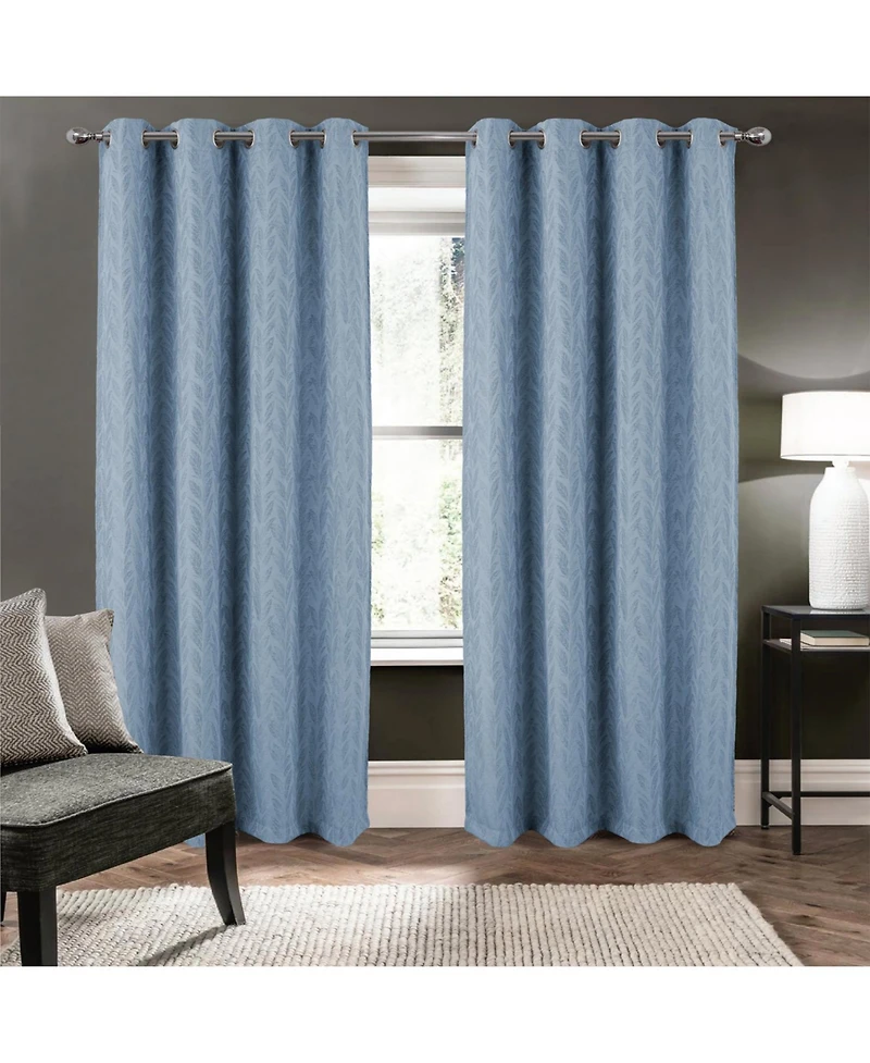 Rt Designers Collection 100% Polyester Reba Luxury Jacquard Blackout Grommet Curtain Panel 54" x 90" Wedgewood