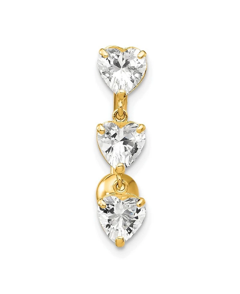 Solid 10k Yellow or White Gold 14g 5mm Triple Heart Cubic Zirconia Belly Ring Dangle