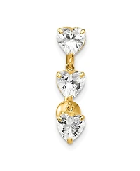 Solid 10k Yellow or White Gold 14g 5mm Triple Heart Cubic Zirconia Belly Ring Dangle