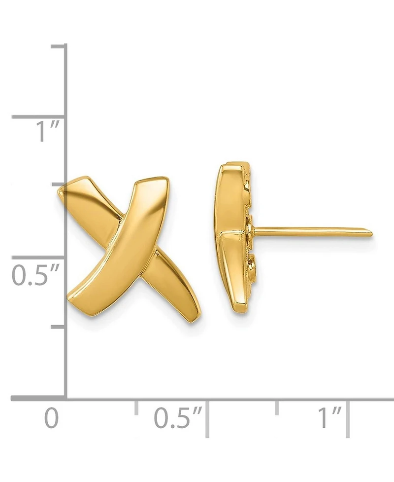 Solid 18k Yellow Gold 16.5x11mm X Button Post Earrings