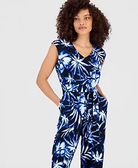 Anne Klein Essentials Petite Printed Tie-Waist Jumpsuit