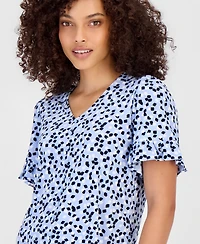 Anne Klein Essentials Petite Printed Ruffle-Sleeve Top