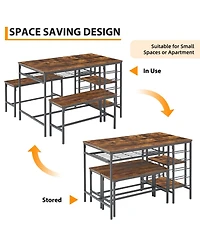 gaomon Dining Table Set for 4, Dining Room Table Set with Wine Rack & Storage Shelves