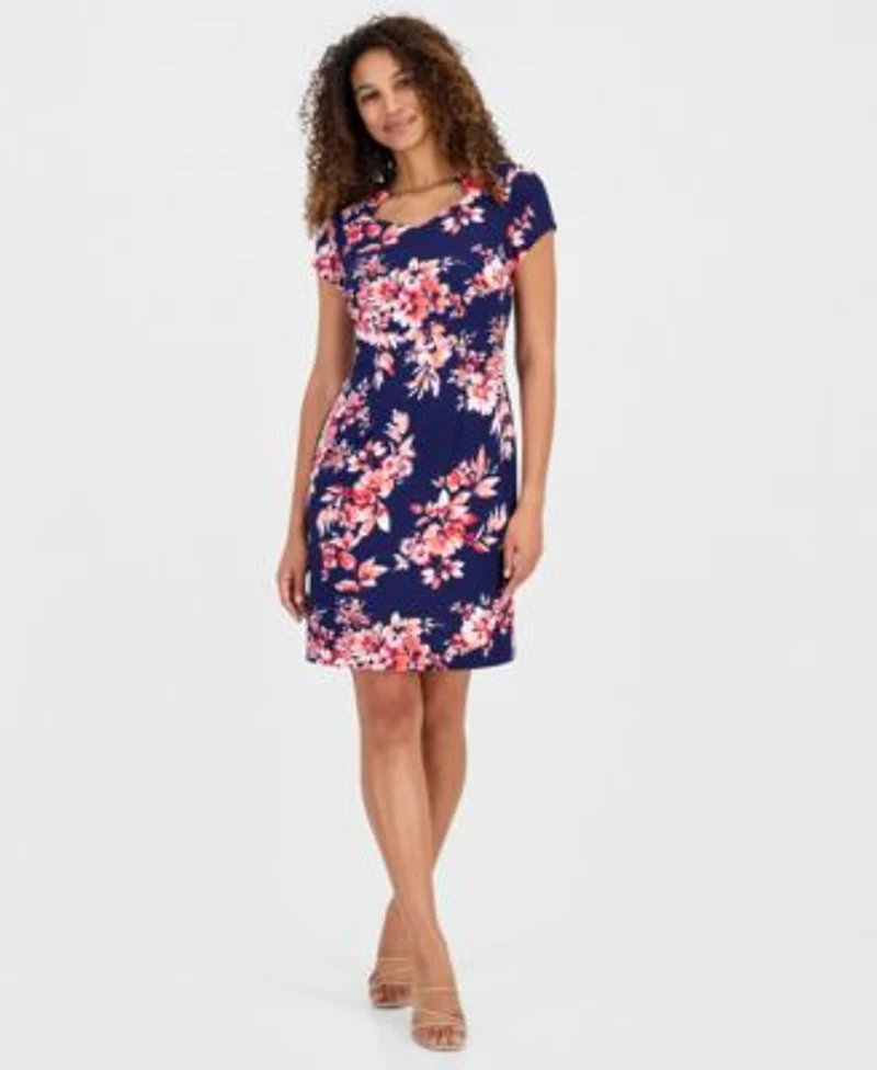 Connected Womens Cutout Neck Short Sleeve Sheath Dress