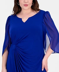 Connected Plus Sheer-Sleeve Chain-Detail Sheath Dress