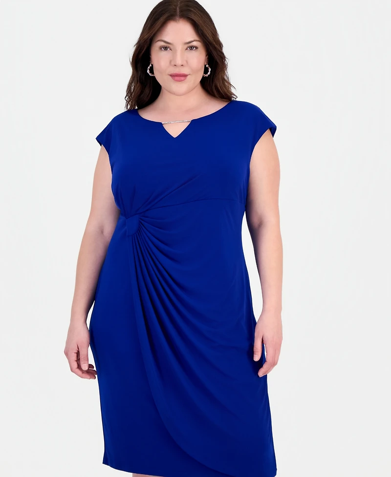 Connected Plus Faux-Wrap Sleeveless Sheath Dress