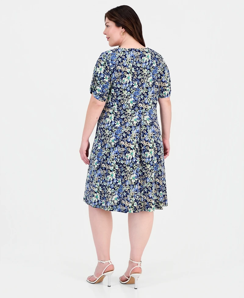 Connected Plus Surplice-Neck Short-Sleeve Dress
