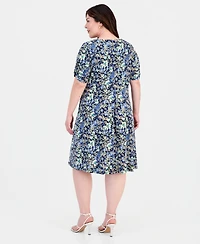 Connected Plus Surplice-Neck Short-Sleeve Dress